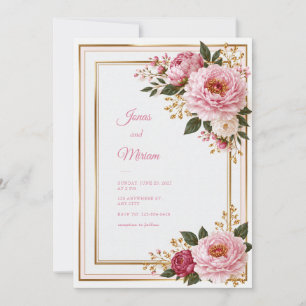 Faire-part de mariage cadre botanique or pivoine r