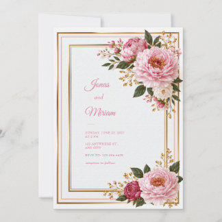 Faire-part de mariage cadre botanique or pivoine r