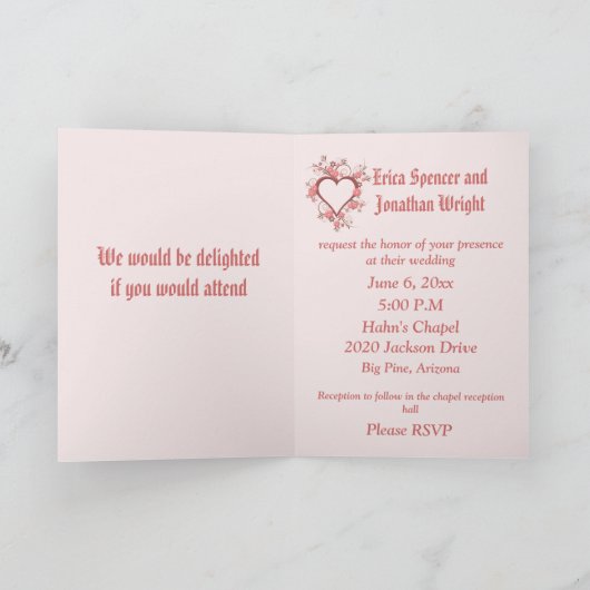 Faire-part de mariage, cadre cardiaque élégant (Intérieur)