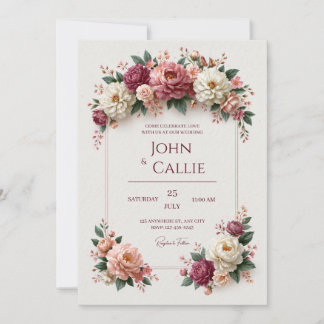 Faire-part de mariage cadre de jardin de pivoines