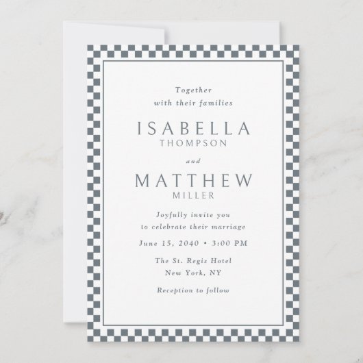 Faire-part de mariage Cadre en damier Graphite (Devant)