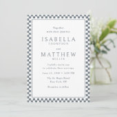 Faire-part de mariage Cadre en damier Graphite (Debout devant)
