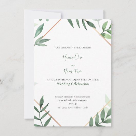 Faire-part de mariage cadre feuille vert (Devant)