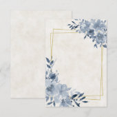 Faire-part de mariage cadre floral bleu et or (Devant / Derrière)