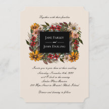 Faire-part de mariage cadre floral d'automne riche