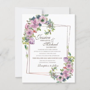 Faire-Part de Mariage Cadre Or Rose Lavande Tendre