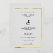 Faire-part de mariage cadre or solide (Devant / Derrière)