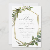 Faire-part de mariage cadre rustique eucalyptus or (Devant)