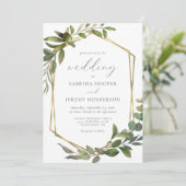 Faire-part de mariage cadre rustique eucalyptus or (Debout devant)