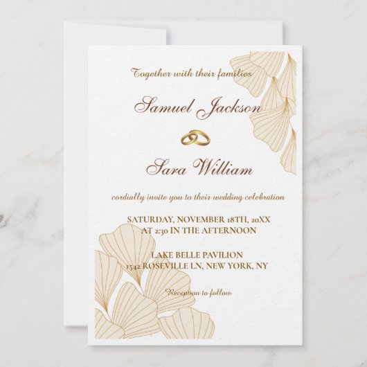 Faire-part de mariage calligraphié avec anneaux d' (Devant)