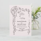 Faire-part de mariage calligraphié avec cadre flor (Debout devant)