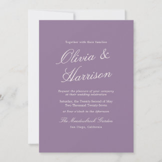 Faire-part de mariage calligraphié de jardin mauve