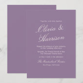 Faire-part de mariage calligraphié de jardin mauve (Devant / Derrière)