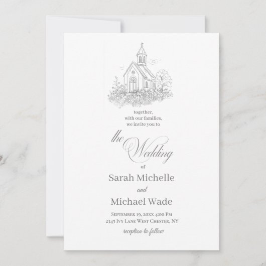 Faire-part de mariage calligraphié d'église (Devant)