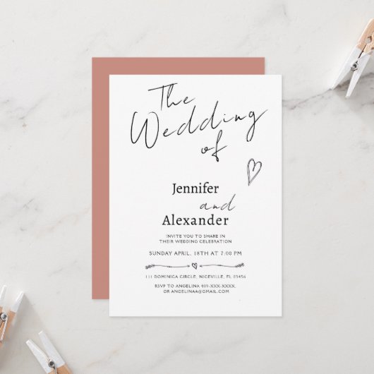 Faire-part de mariage calligraphié moderne minimal (Devant/Arrière en situation)