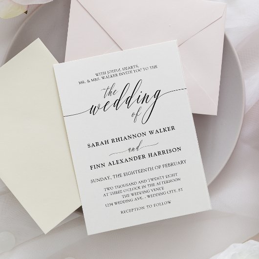 Faire-part de mariage calligraphié noir et blanc