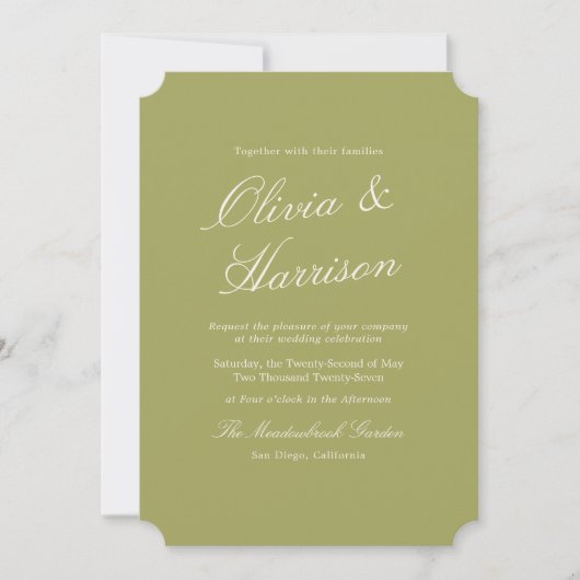 Faire-part de mariage calligraphié Olive Estate (Devant)