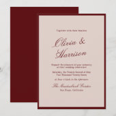 Faire-part de mariage calligraphié vin profond et (Devant / Derrière)