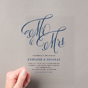 Faire-part de mariage calligraphique rustique bleu