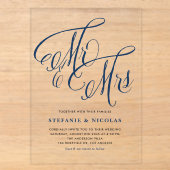 Faire-part de mariage calligraphique rustique bleu (Recto)