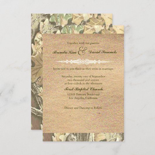 Faire-part de mariage Camo Burlap (Devant / Derrière)