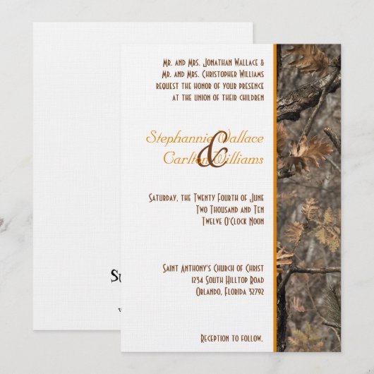 Faire-part de mariage Camo Chic de Hunter (Devant / Derrière)
