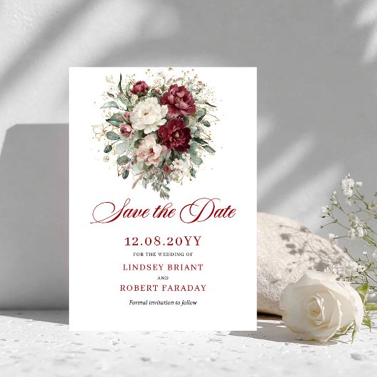 Faire-part de Mariage Campagnard Rose Bourgogne