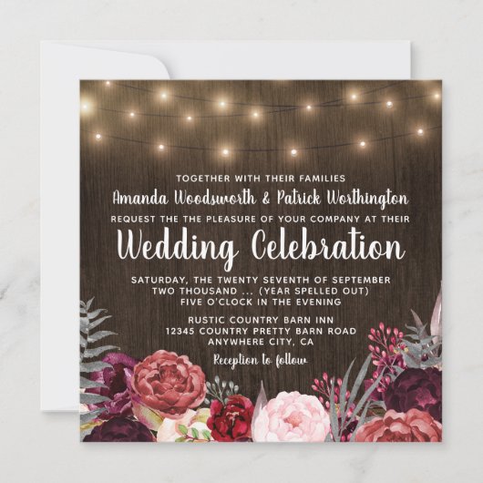 Faire-part de mariage Campagne Rustique Marsala Pi (Devant)