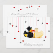 Faire-part de mariage canards 3 et deux cœurs (Devant / Derrière)