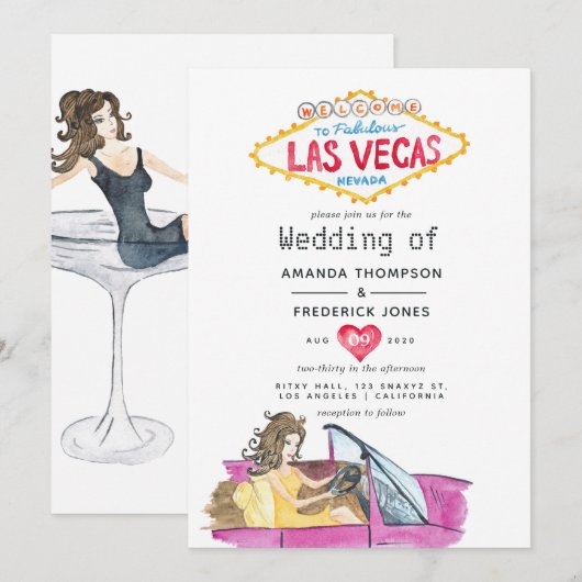 Faire-part de mariage capricieux à Las Vegas (Devant / Derrière)
