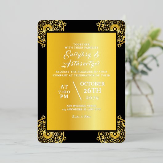 Faire-part de mariage Card Luxe Gold Foil Design (Debout devant)