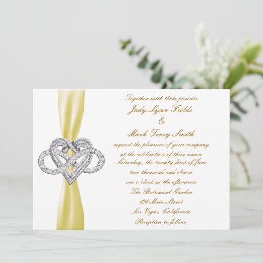 Faire-part de mariage cardiaque d'infinité jaune (Debout devant)