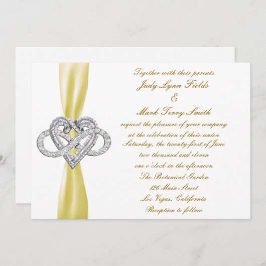 Faire-part de mariage cardiaque d'infinité jaune (Devant / Derrière)