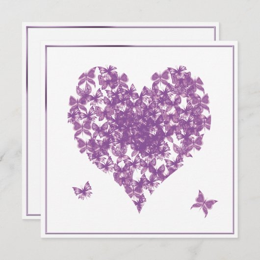 Faire-part de mariage cardiaque du papillon pourpr (Devant / Derrière)