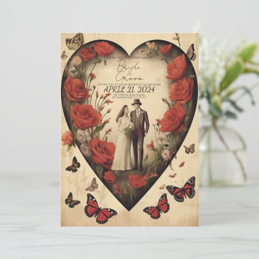 Faire-part de mariage Cardiaque unique (Debout devant)