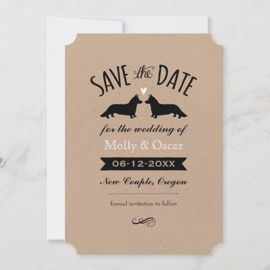 Faire-part de mariage Cardigan Welsh Corgis (Devant)