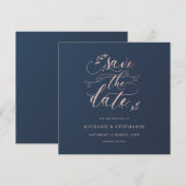 Faire-part de mariage carré à feuillage rose et bl (Devant / Derrière)