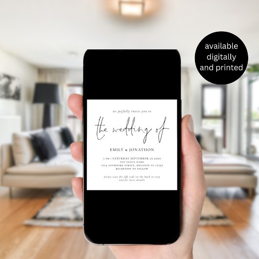 Faire-part de mariage carré avec QR Code en écritu