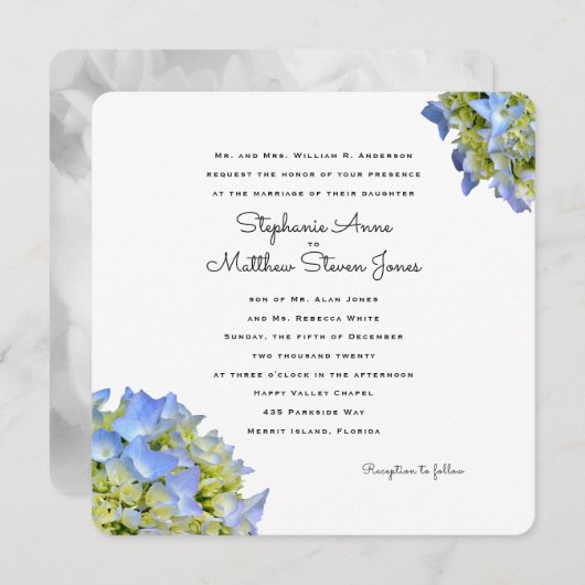 Faire-part de mariage Carré bleu clair (Devant / Derrière)