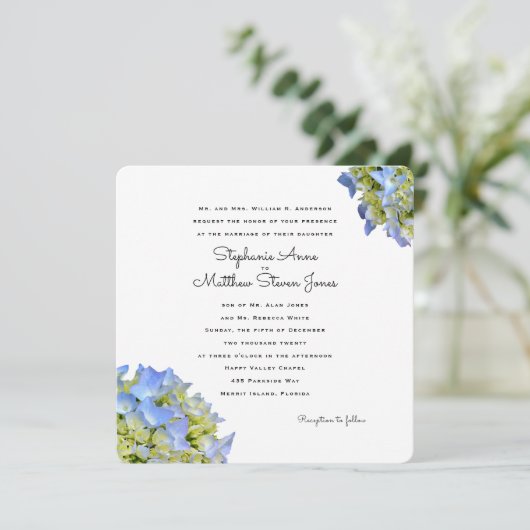 Faire-part de mariage Carré bleu clair (Debout devant)