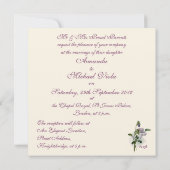 Faire-part de mariage carré de pensées pourpres (Dos)