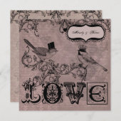 Faire-part de mariage carré d'inséparables de (Devant / Derrière)