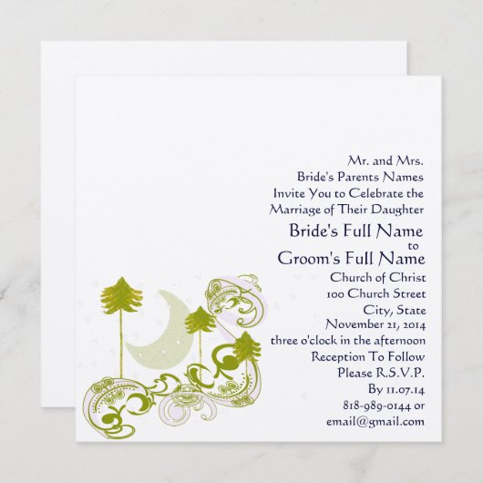 Faire-part de mariage Carré Festive Swirl Moon Tre (Devant / Derrière)