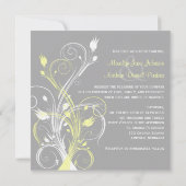 Faire-part de mariage carré floral jaune de blanc (Dos)