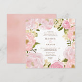 Faire-part de mariage carré Pink Floral Peonies (Devant / Derrière)