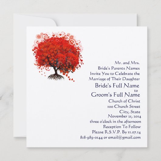 Faire-part de mariage Carré Red Love Tree (Devant)