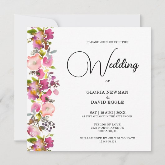 Faire-part de mariage Carré rose (Devant)