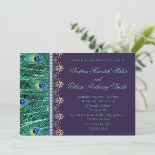 Faire-part de mariage carreau violet (Debout devant)