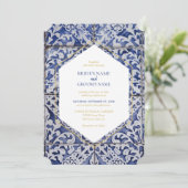 Faire-part de mariage carrelage portugais rustique (Debout devant)