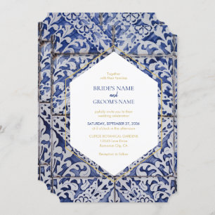 Faire-part de mariage carrelage portugais rustique